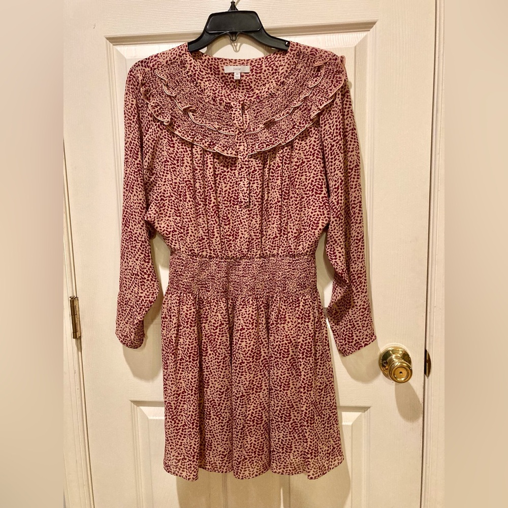 Joie Ruffle Boho 100% Silk Mini Dress Animal Print Festival Woman Size X-Small